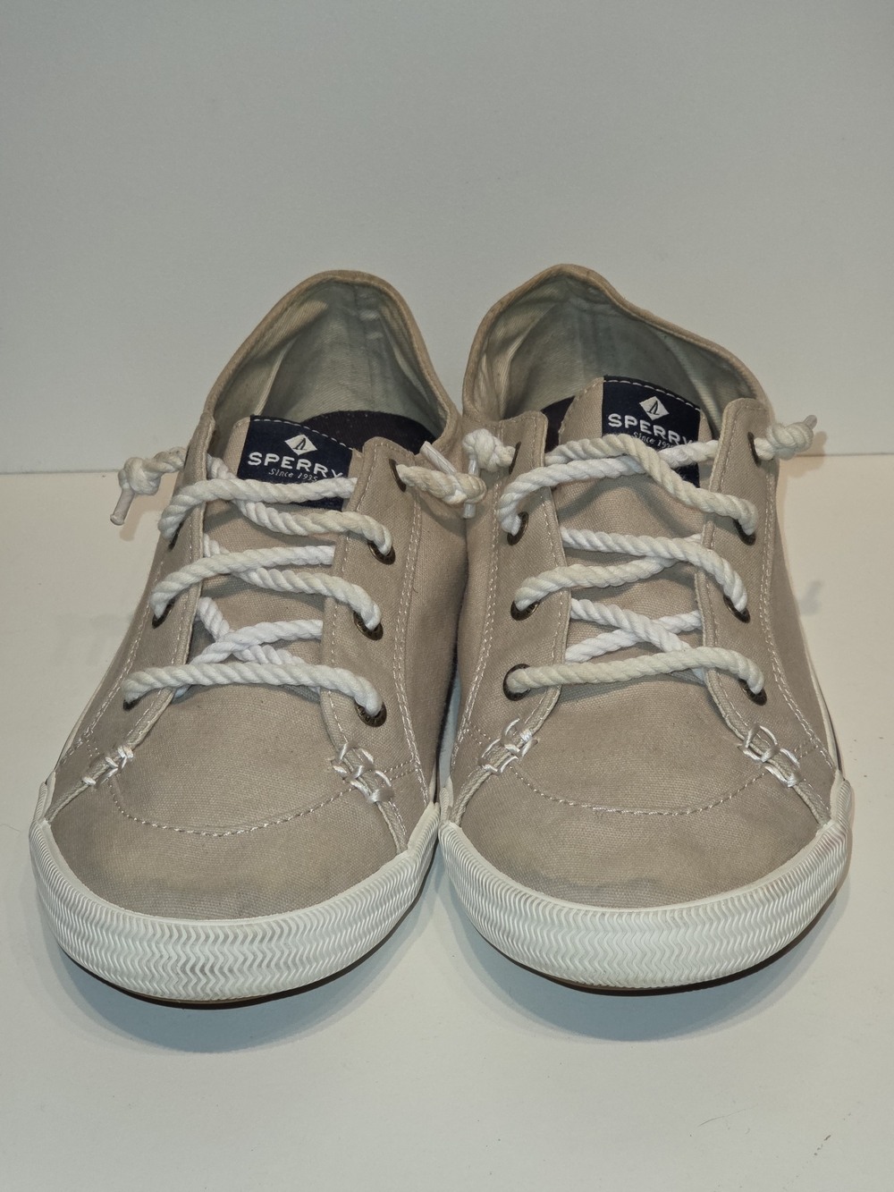 Sperry Top-Sider Slip-On Memory Foam Boat Shoe Sneaker sz 9.5 M Khaki Tan Canvas